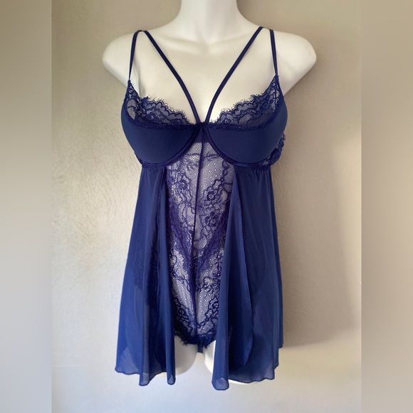 Midnight Lace Chemise in Deep Blue - Picture 1 of 4